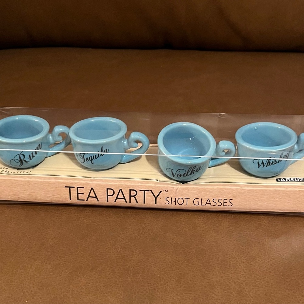 Barbuzzo Blue Ceramic Tea Party Shot Glasses NWOT